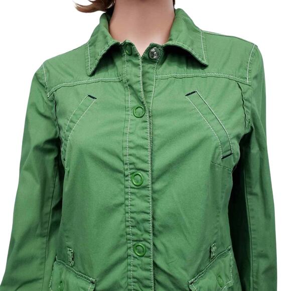 Ann Taylor LOFT Jacket Safari Utility Style Sz 8 Green Snap Closure Vintage y2k - Picture 2 of 12